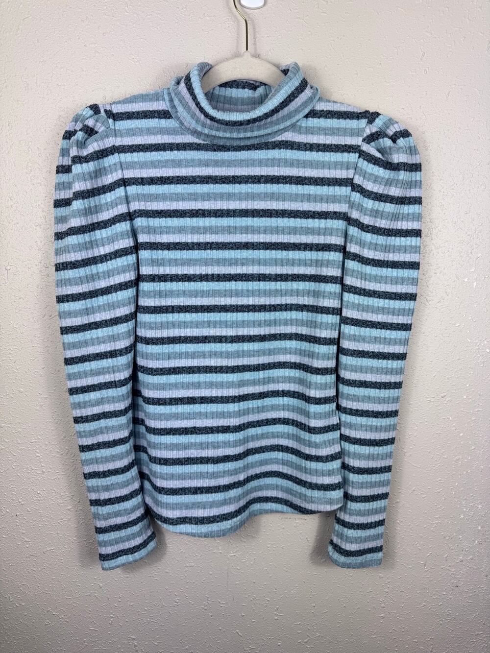Maeve By Anthropologie Striped Puff Sleeve Ribbed Turtleneck Womens Size Small